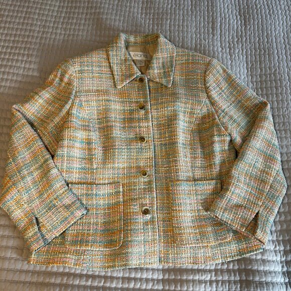 Élana by Tanner Beige Plaid Silk Rayon Blazer Jacket Women’s 12 Career Classic - Picture 16 of 16